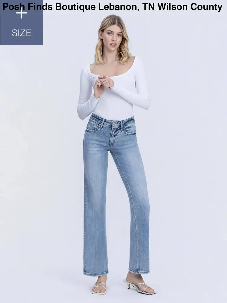 PLUS SIZE TUMMY CONTROL MID RISE SLIM WIDE JEANS - Posh Finds