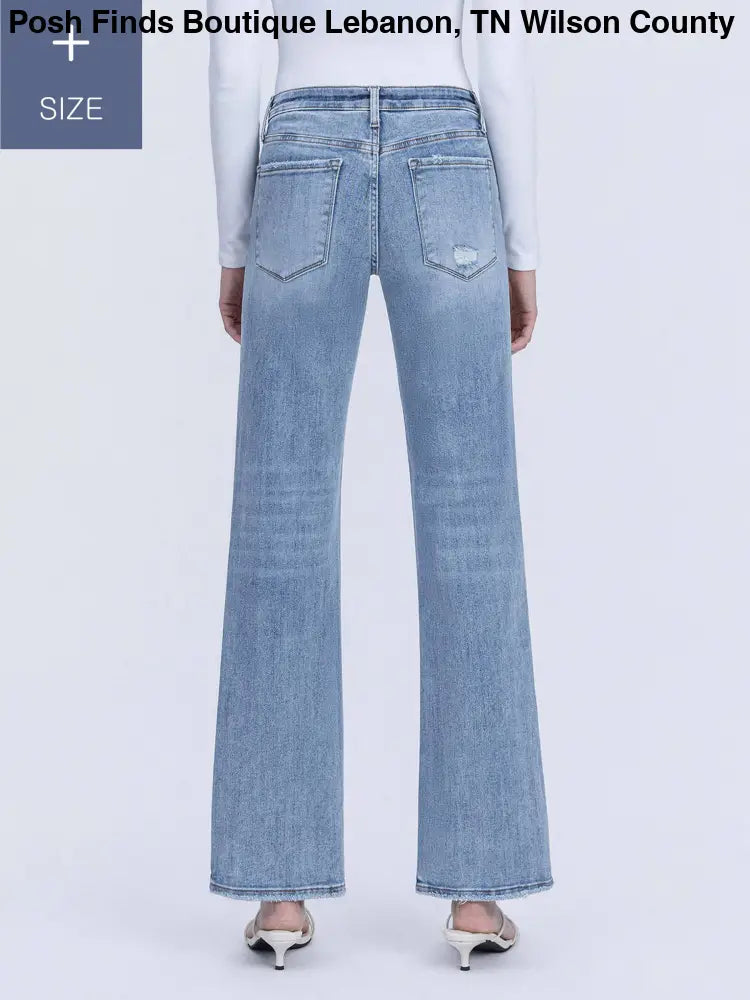 PLUS SIZE TUMMY CONTROL MID RISE SLIM WIDE JEANS - Posh Finds
