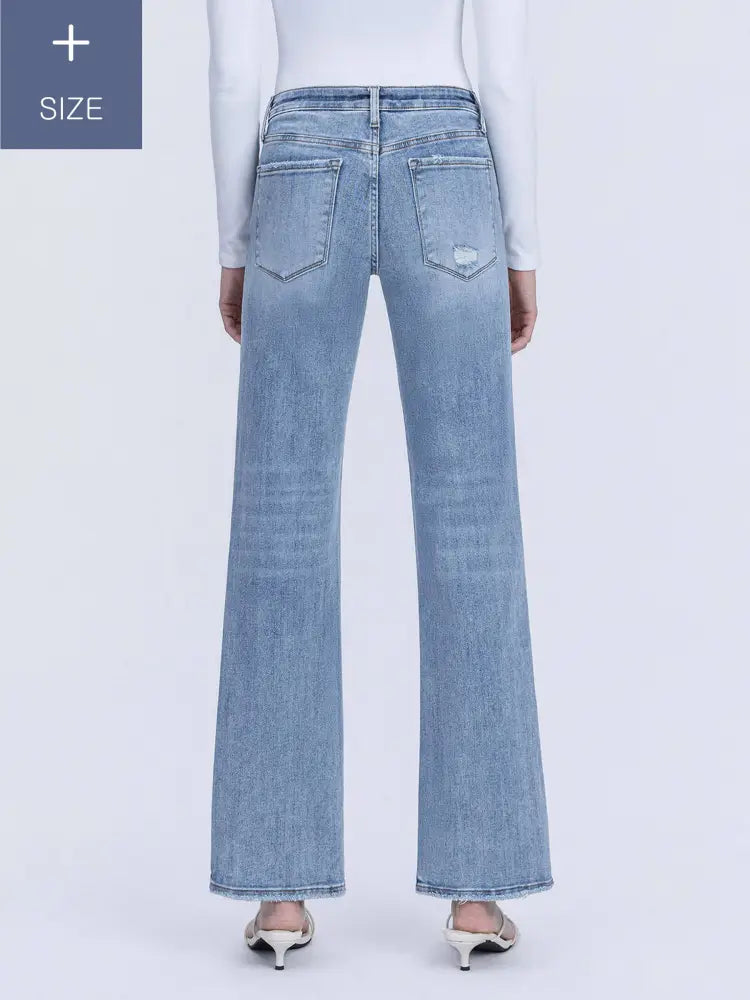 PLUS SIZE TUMMY CONTROL MID RISE SLIM WIDE JEANS - Posh Finds