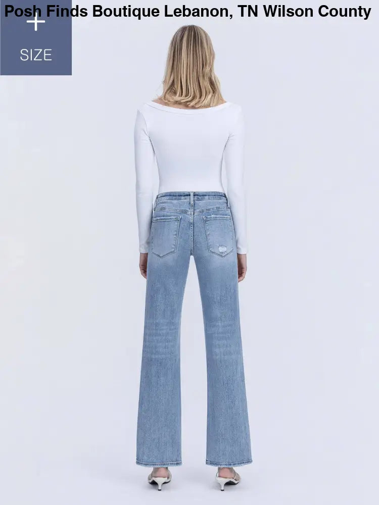 PLUS SIZE TUMMY CONTROL MID RISE SLIM WIDE JEANS - Posh Finds
