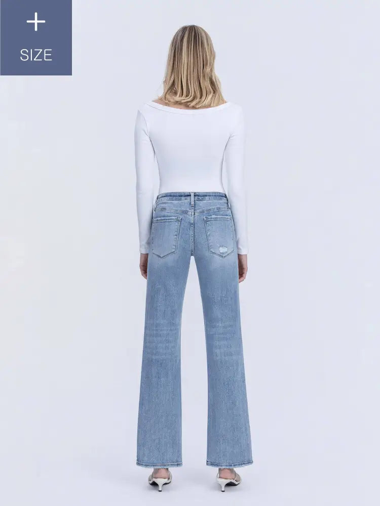 PLUS SIZE TUMMY CONTROL MID RISE SLIM WIDE JEANS - Posh Finds