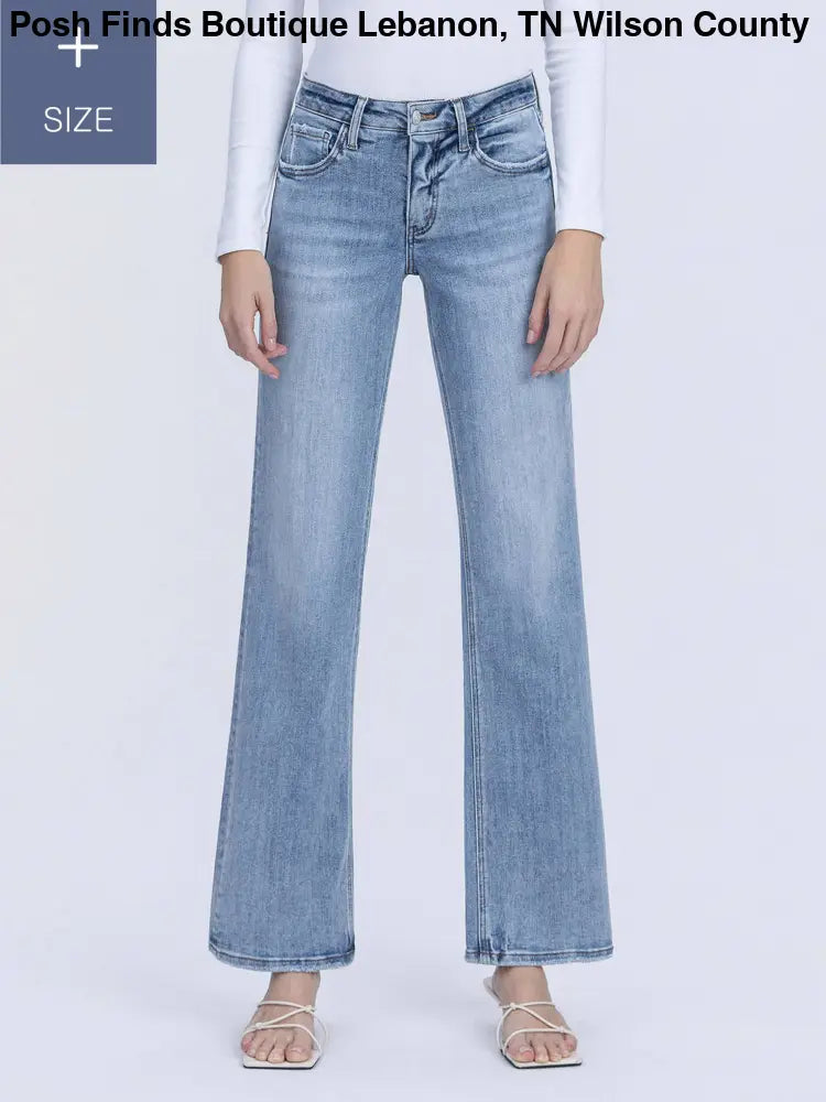PLUS SIZE TUMMY CONTROL MID RISE SLIM WIDE JEANS - Posh Finds