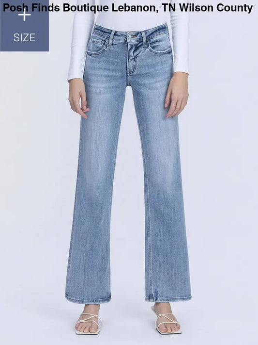 PLUS SIZE TUMMY CONTROL MID RISE SLIM WIDE JEANS - Posh Finds