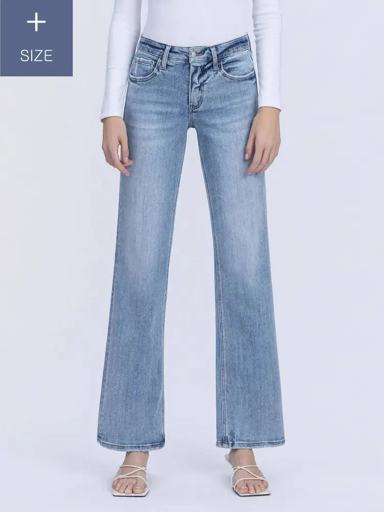 PLUS SIZE TUMMY CONTROL MID RISE SLIM WIDE JEANS - Posh Finds