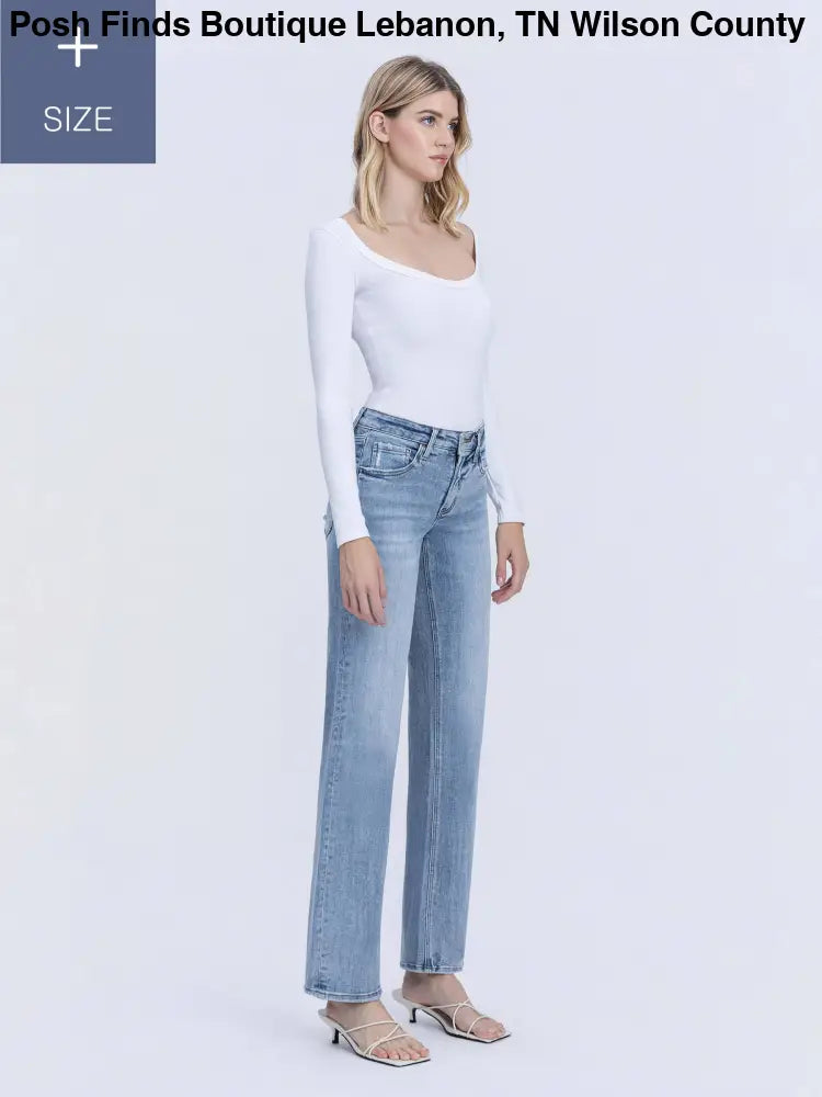 PLUS SIZE TUMMY CONTROL MID RISE SLIM WIDE JEANS - Posh Finds
