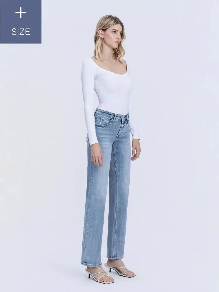 PLUS SIZE TUMMY CONTROL MID RISE SLIM WIDE JEANS - Posh Finds