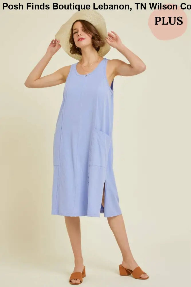 PLUS WASHED SLEEVELESS CASUAL DRESS: PERIWINKLE - Posh Finds