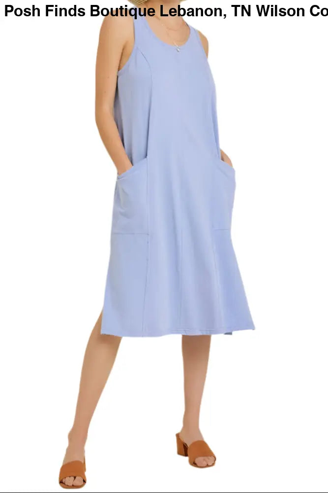 PLUS WASHED SLEEVELESS CASUAL DRESS: PERIWINKLE - Posh Finds