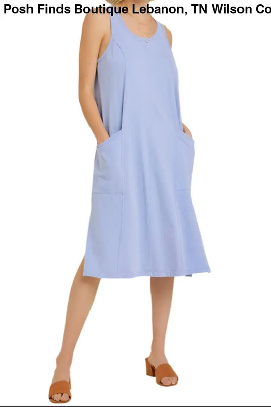 PLUS WASHED SLEEVELESS CASUAL DRESS: PERIWINKLE - Posh Finds
