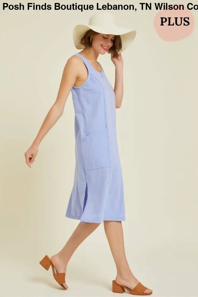 PLUS WASHED SLEEVELESS CASUAL DRESS: PERIWINKLE - Posh Finds