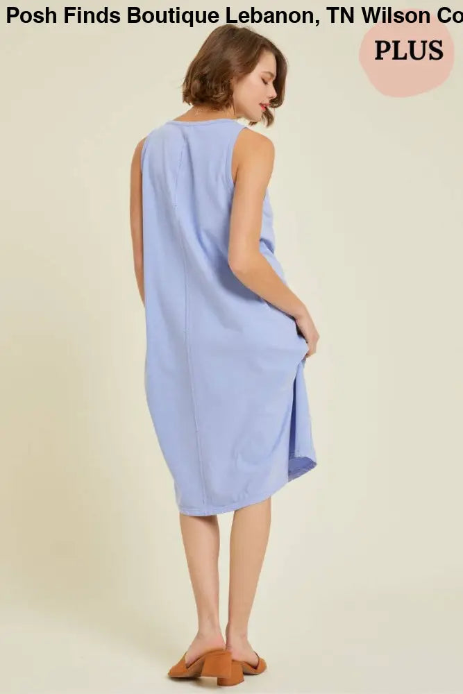 PLUS WASHED SLEEVELESS CASUAL DRESS: PERIWINKLE - Posh Finds