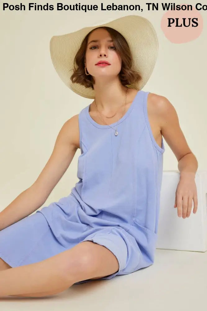 PLUS WASHED SLEEVELESS CASUAL DRESS: PERIWINKLE - Posh Finds