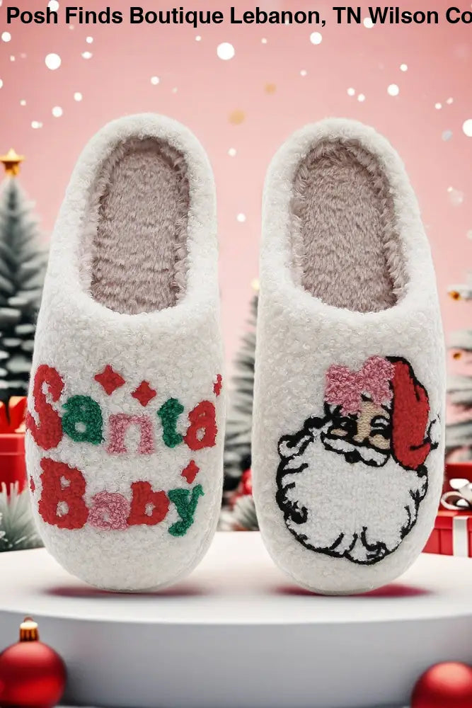 Plush Santa Baby Christmas Asymmetric House Slippers - Posh Finds