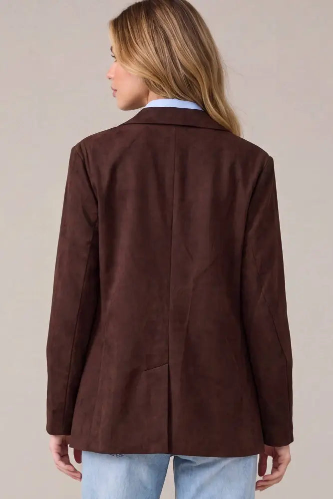 PM5597 - FAUX SUEDE OVERSIZED BLAZER JACKET: TAUPE / M