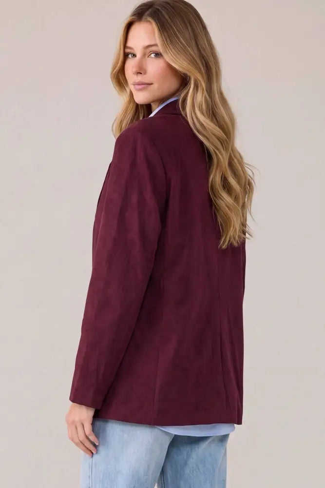 PM5597 - FAUX SUEDE OVERSIZED BLAZER JACKET: TAUPE / M
