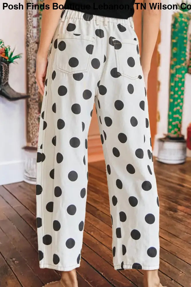 Polka Dot Print Bow Detail Pocketed Denim Pants: White - Women > Jeans