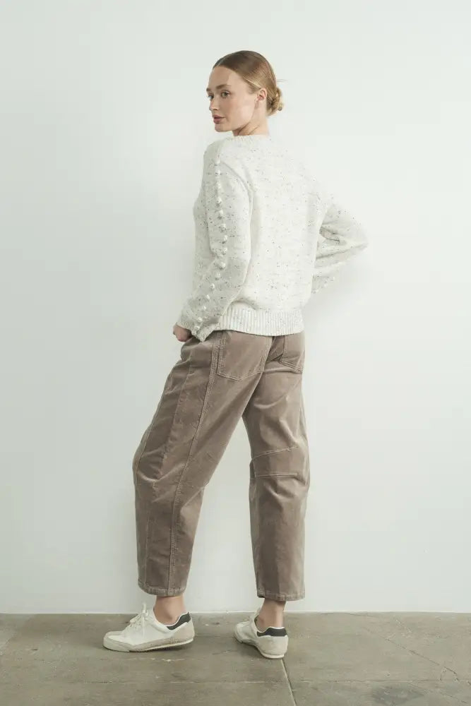POMPOM SLEEVE V NECK SWEATER - Women > Outerwear > Sweaters & Sweatshirts