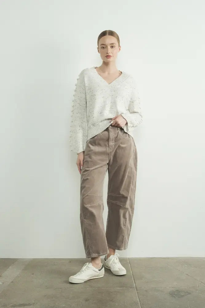 POMPOM SLEEVE V NECK SWEATER - Women > Outerwear > Sweaters & Sweatshirts