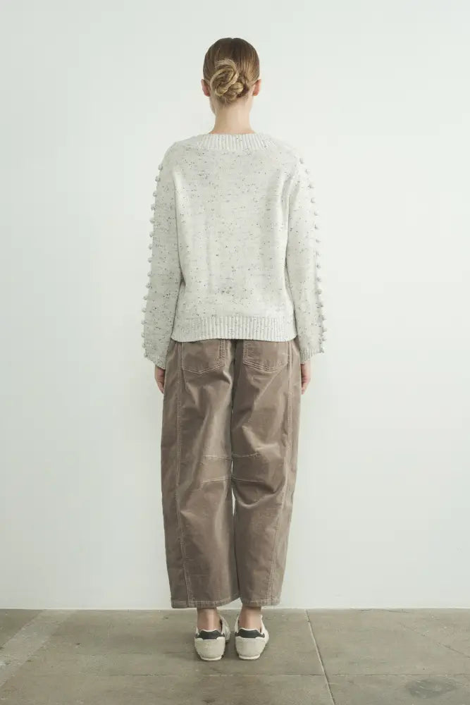 POMPOM SLEEVE V NECK SWEATER - Women > Outerwear > Sweaters & Sweatshirts