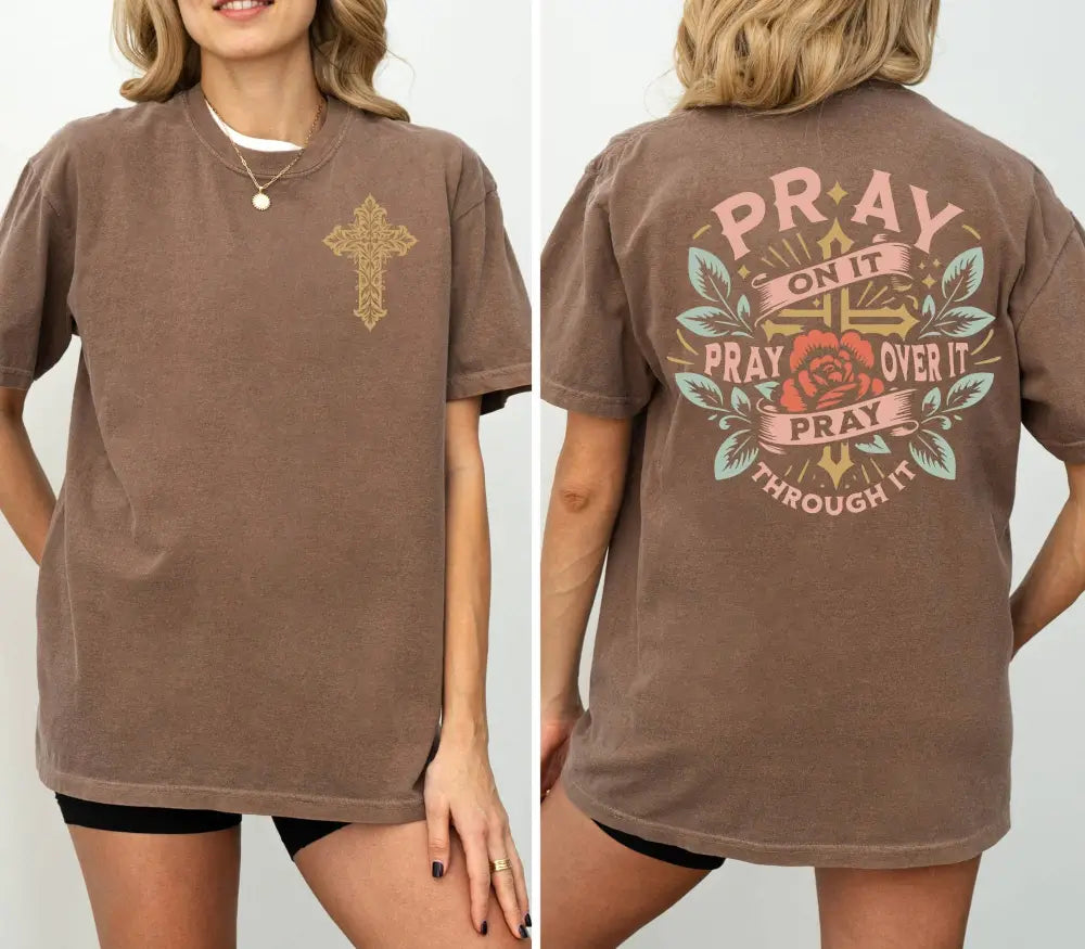 Pray Through It Christian Faith T-Shirt Pepper - Women > Tops