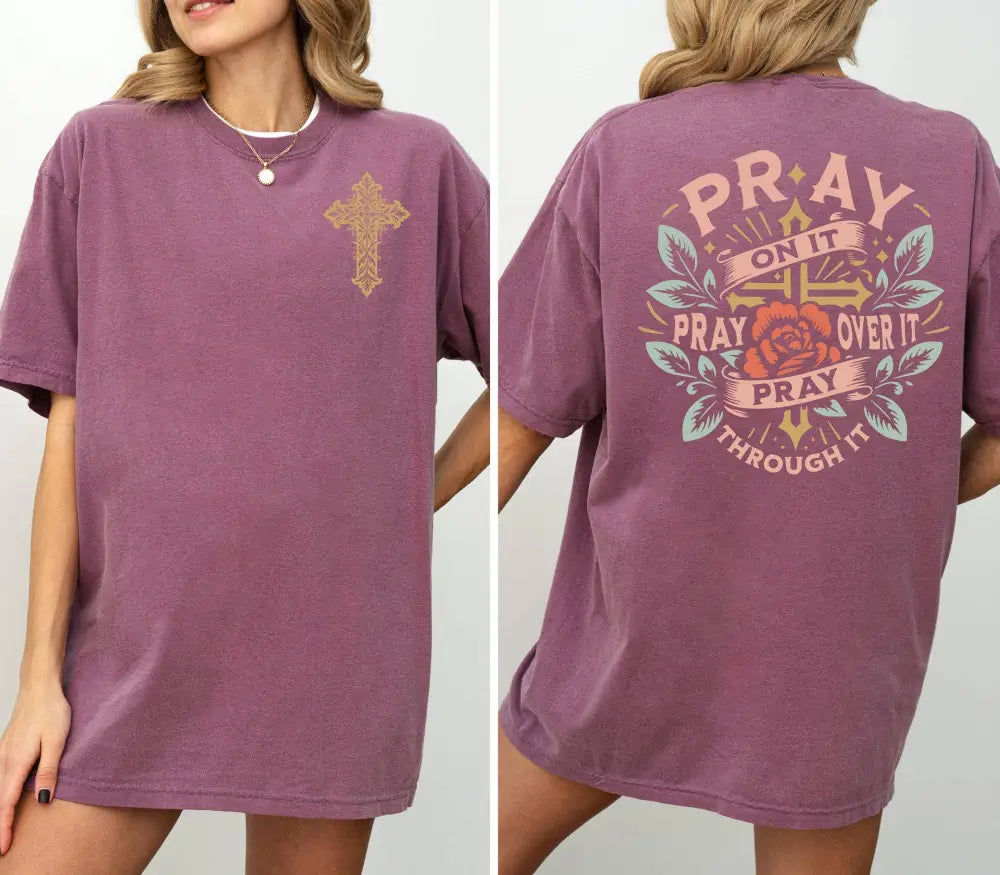 Pray Through It Christian Faith T-Shirt Pepper - Women > Tops