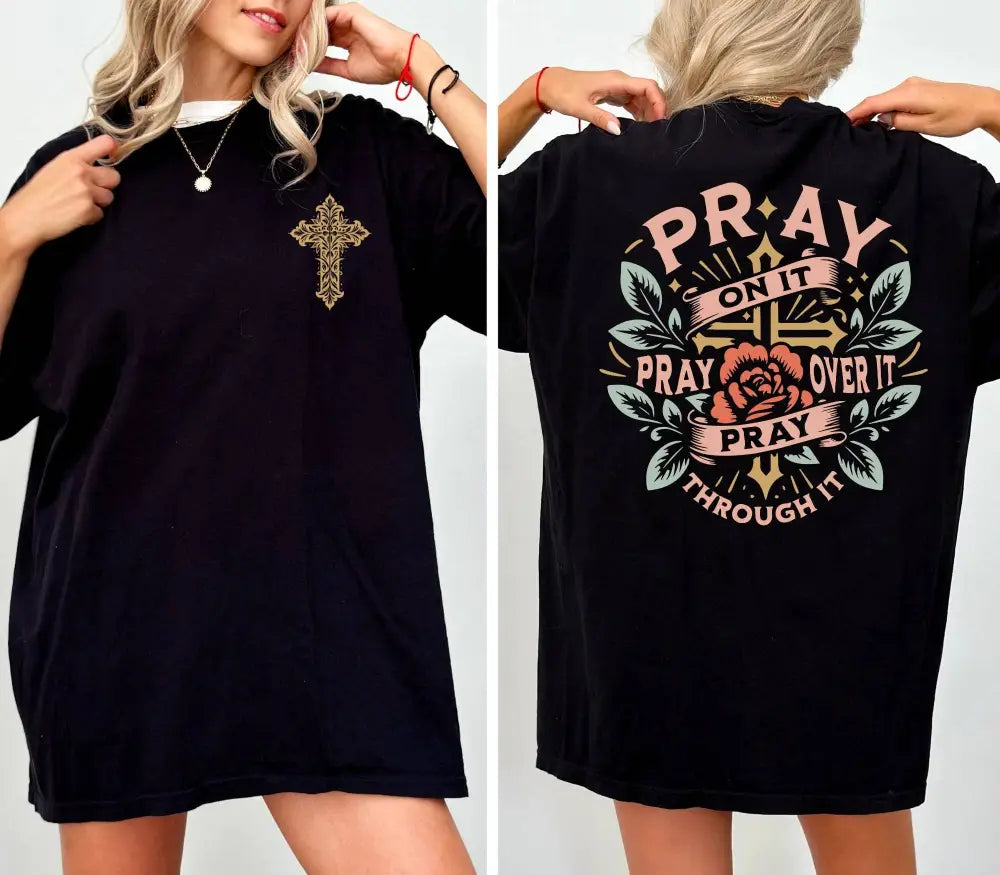 Pray Through It Christian Faith T-Shirt Pepper - Women > Tops