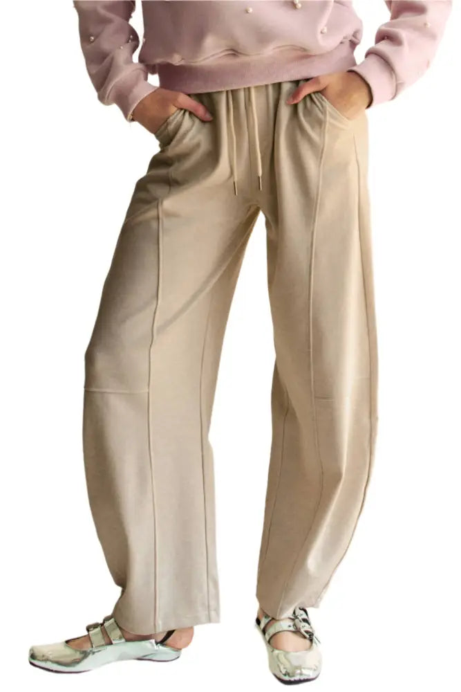 PULL ON LONG BARREL PANTS Khaki - Posh Finds