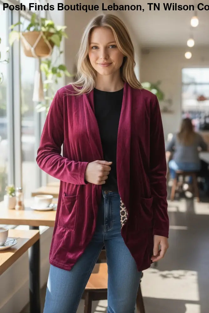 Raspberry Velvet Open Cardigan - Posh Finds