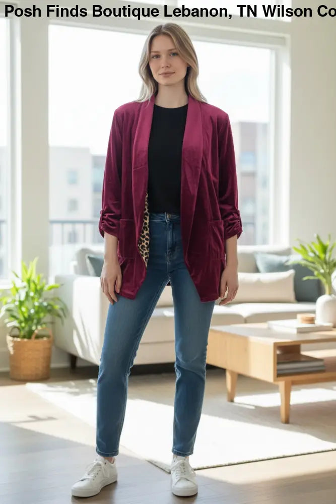Raspberry Velvet Open Cardigan - Posh Finds