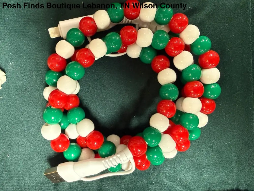 Red, Green and White Beaded Cord Phone Charge - Posh Finds