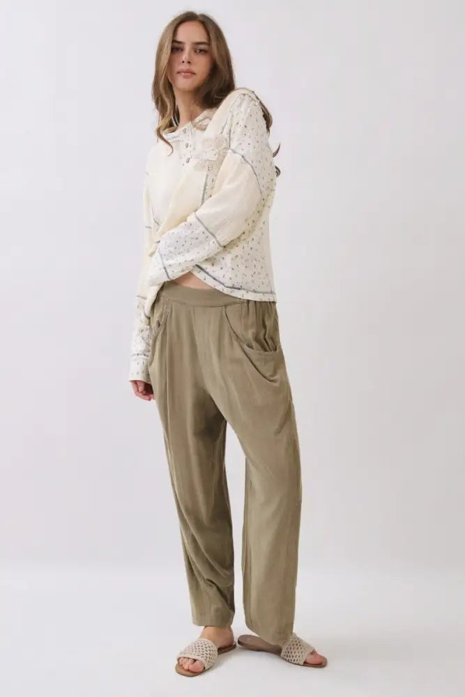 Relaxed Pull-on Pants - Washed Olive - Women > Pants