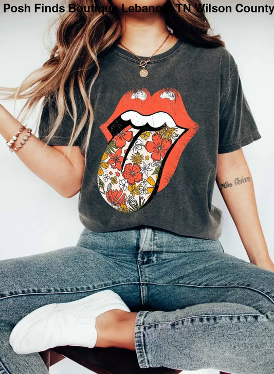 Retro Lips Rock & Roll T-Shirt: Pepper - Posh Finds