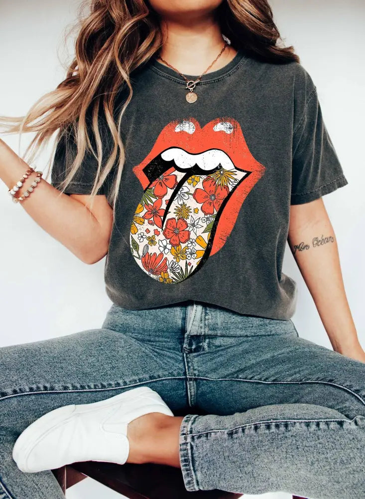 Retro Lips Rock & Roll T-Shirt: Pepper - Posh Finds