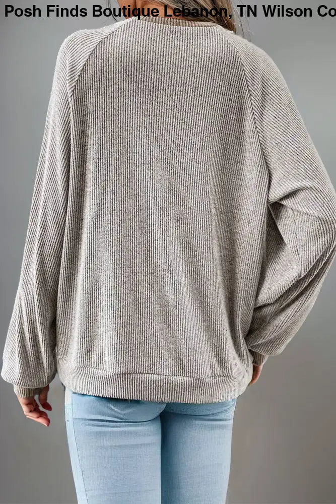 Ribbed Colorblock Buttoned Front Long Sleeve Top - Posh Finds