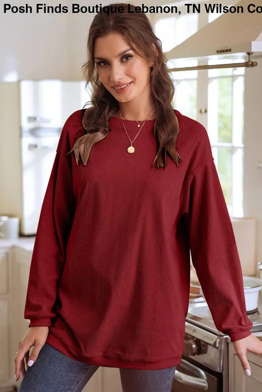 Ribbed Corduroy Oversized Sweatshirt: Racing Red - Posh Finds