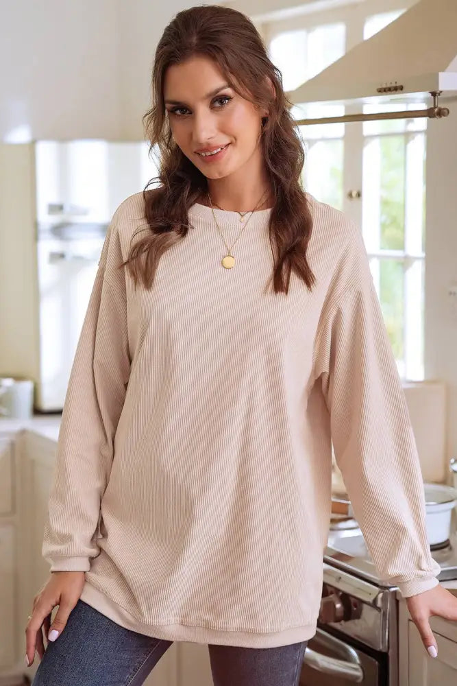 Ribbed Corduroy Oversized Sweatshirt: Racing Red - Posh Finds