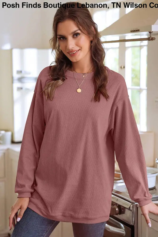 Ribbed Corduroy Oversized Sweatshirt: Rose - Posh Finds