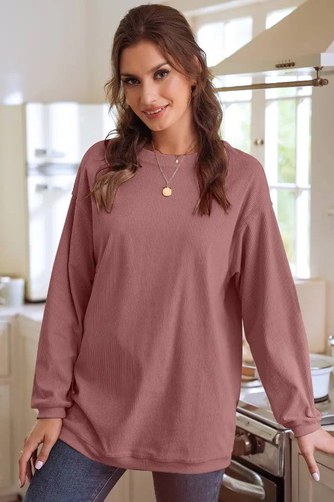 Ribbed Corduroy Oversized Sweatshirt: Rose - Posh Finds