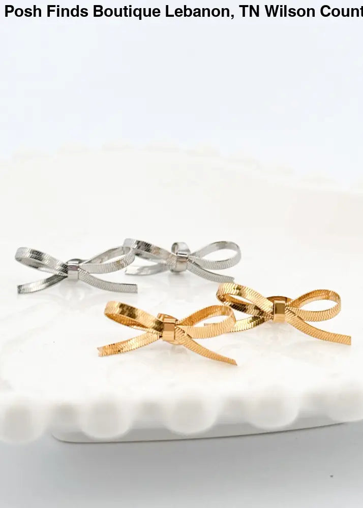 Ribbon Bow Earrings in Gold or Silver - Posh Finds