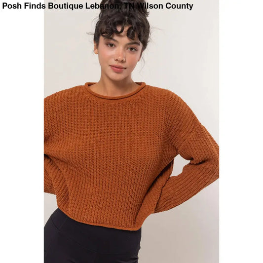 Rolled Edge Sweater: CHOCOLATE - Posh Finds