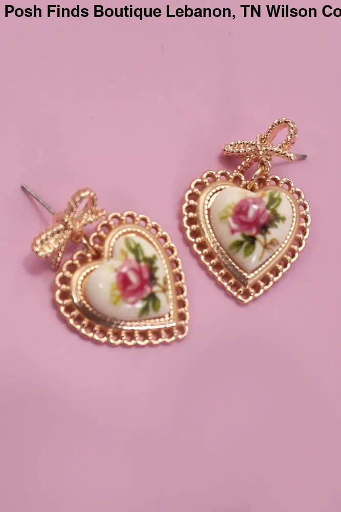 ROSE CERAMIC PORCELAIN BOW DROP EARRINGS Gold - Posh Finds