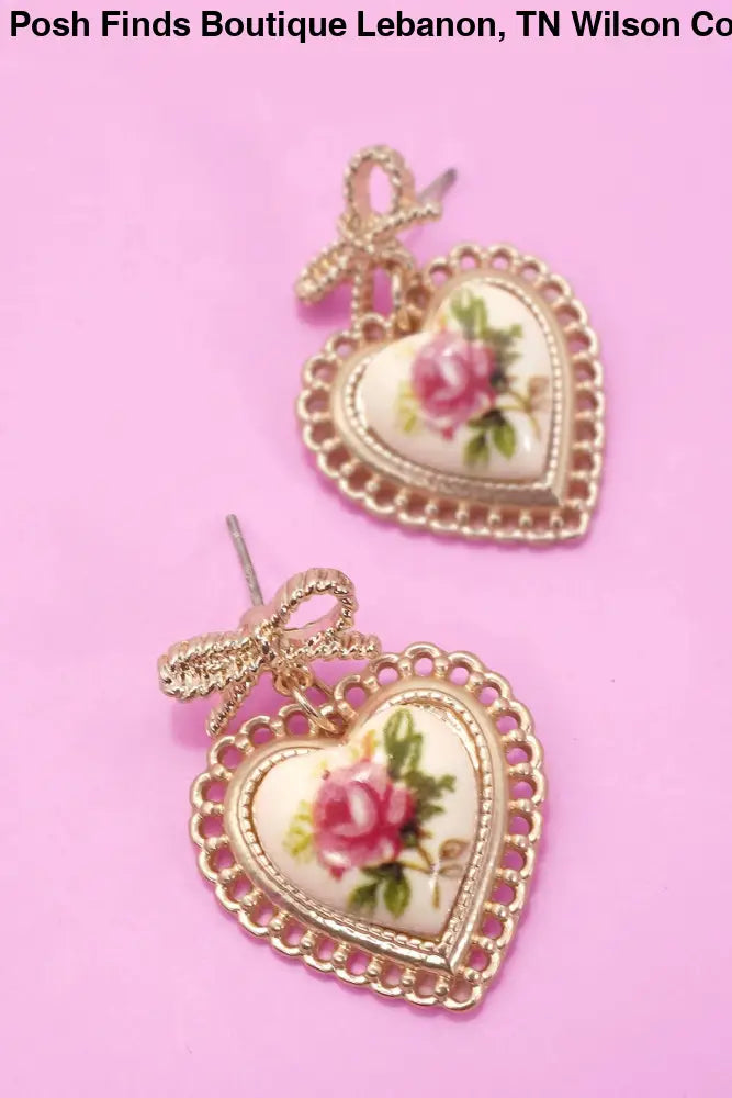 ROSE CERAMIC PORCELAIN BOW DROP EARRINGS Gold - Posh Finds