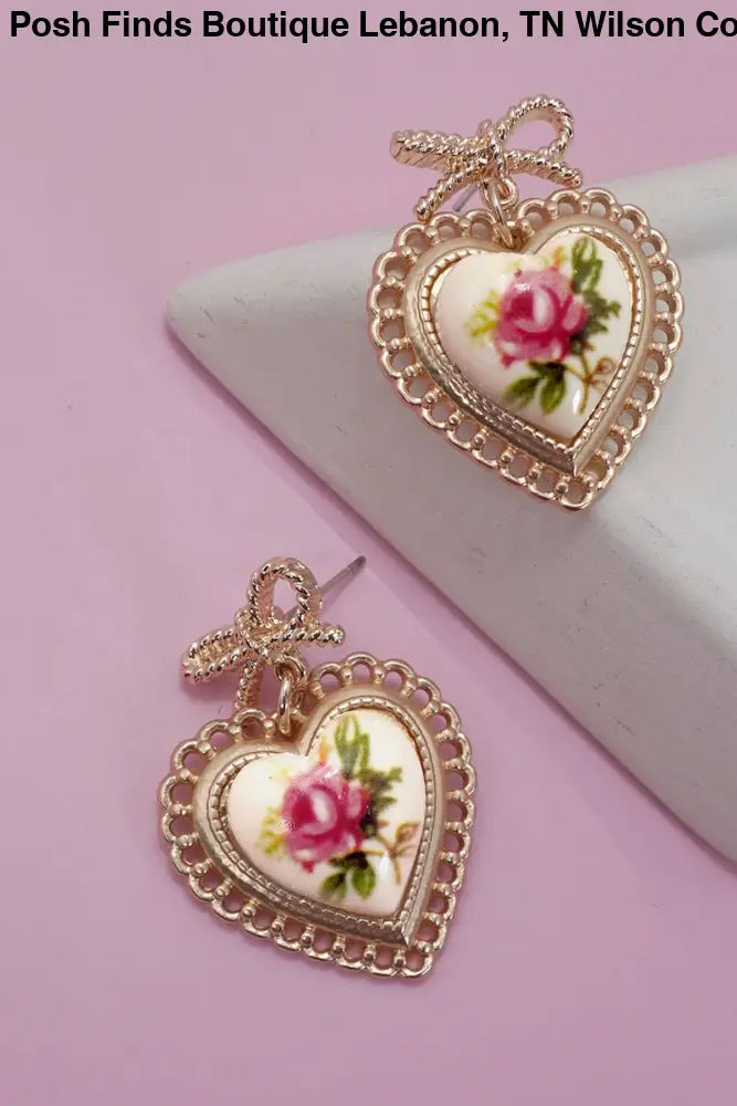 ROSE CERAMIC PORCELAIN BOW DROP EARRINGS Gold - Posh Finds