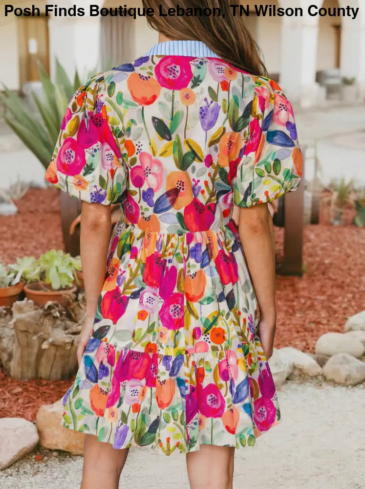 Rose Floral Print Ricrac Trim Striped V Neck Dress - Women > Tops