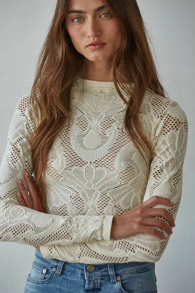S1228 | Knit Seamless Jacquard Mock Neck Long Sleeve Top: Ash Mauve / ML