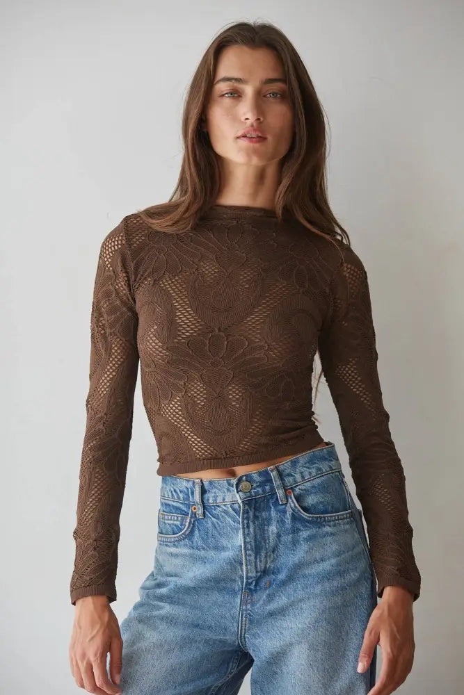 S1228 | Knit Seamless Jacquard Mock Neck Long Sleeve Top: Merlot / ML