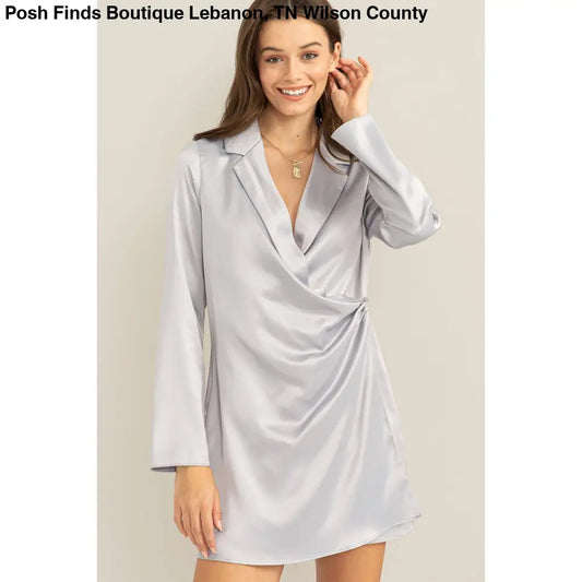 SATIN BLAZER DRESS: LIGHT GRAY - Posh Finds
