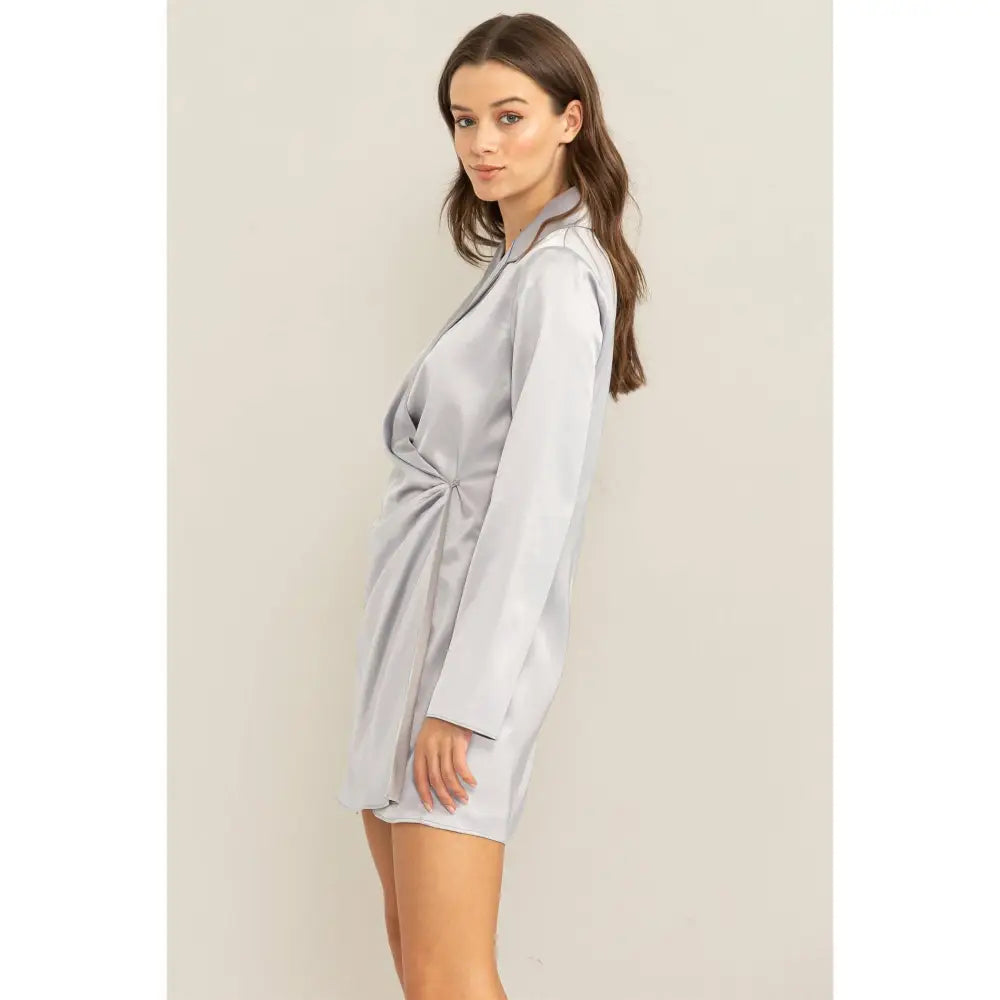 SATIN BLAZER DRESS: LIGHT GRAY - Posh Finds