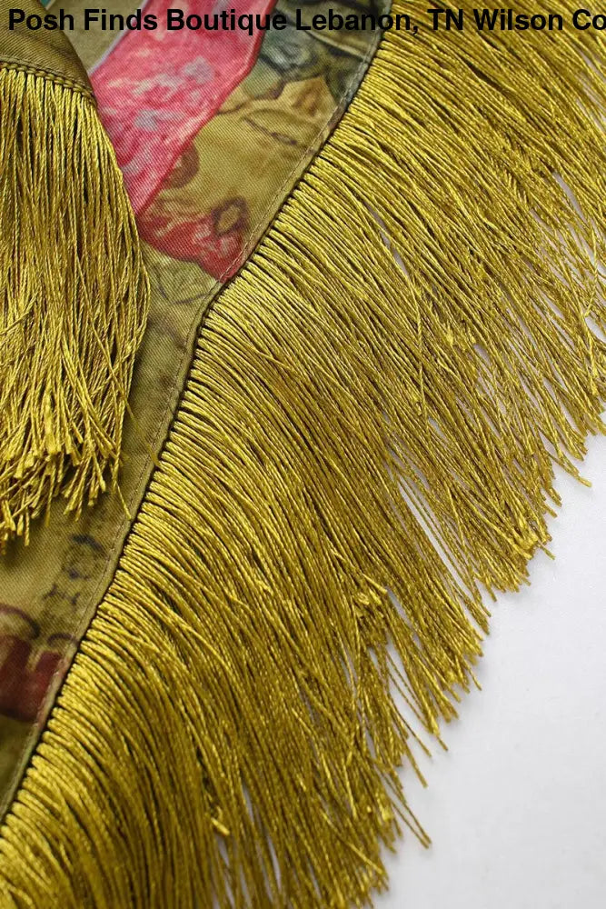 Satin Print Tassel Fringe Scarf - Accessories