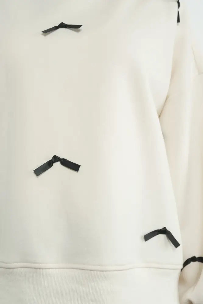 SATIN TAPE RIBBON CREWNECK SWEATSHIRT in CREAM - Posh Finds